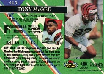 1993 Stadium Club #513 Tony McGee Back