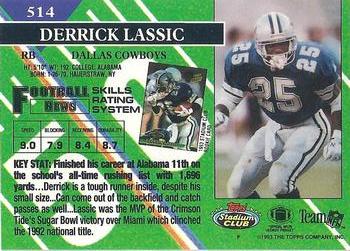 1993 Stadium Club #514 Derrick Lassic Back