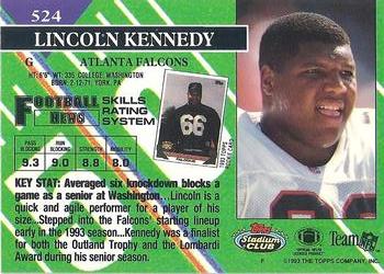 1993 Stadium Club #524 Lincoln Kennedy Back