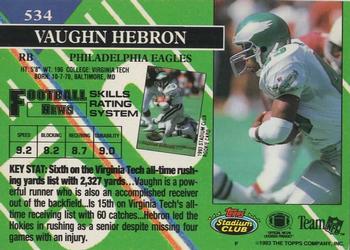 1993 Stadium Club #534 Vaughn Hebron Back