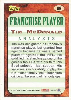 1993 Topps - Gold #86 Tim McDonald Back