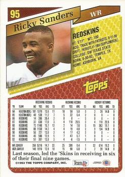 1993 Topps - Gold #95 Ricky Sanders Back
