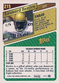 1993 Topps - Gold #215 Leonard Renfro Back