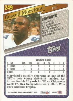 1993 Topps - Gold #249 Russell Maryland Back