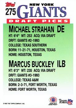 1993 Topps - Gold #275 Giants Draft Picks (Michael Strahan / Marcus Buckley) Back