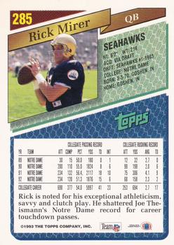 1993 Topps - Gold #285 Rick Mirer Back