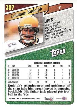 1993 Topps - Gold #307 Coleman Rudolph Back