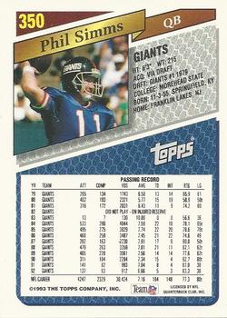1993 Topps - Gold #350 Phil Simms Back