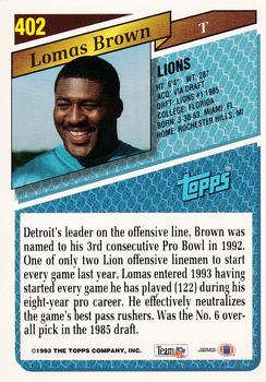 1993 Topps - Gold #402 Lomas Brown Back
