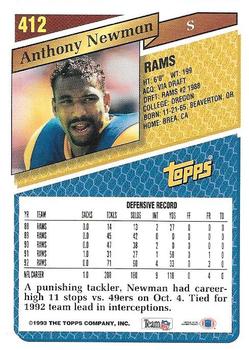 1993 Topps - Gold #412 Anthony Newman Back