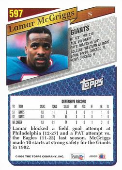 1993 Topps - Gold #597 Lamar McGriggs Back