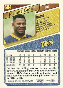 1993 Topps - Gold #604 Jerome Bettis Back