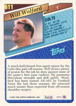 1993 Topps - Gold #611 Will Wolford Back