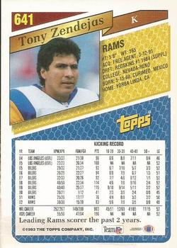 1993 Topps - Gold #641 Tony Zendejas Back