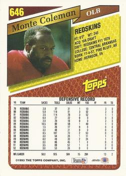 1993 Topps - Gold #646 Monte Coleman Back