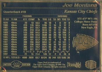 1993 Upper Deck 24K Gold #1 Joe Montana Back