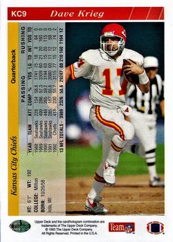 1993 Upper Deck Kansas City Chiefs #KC9 Dave Krieg Back