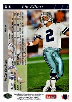 1993 Upper Deck Dallas Cowboys #D15 Lin Elliott Back