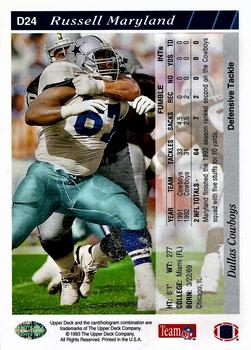 1993 Upper Deck Dallas Cowboys #D24 Russell Maryland Back