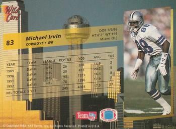 1993 Wild Card - 100 Stripe #83 Michael Irvin Back