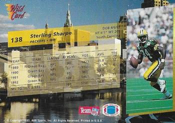 1993 Wild Card - 100 Stripe #138 Sterling Sharpe Back
