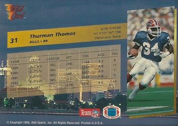 1993 Wild Card - 1000 Stripe #31 Thurman Thomas Back