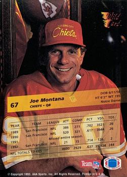 1993 Wild Card - 1000 Stripe #67 Joe Montana Back