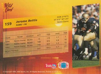 1993 Wild Card - 1000 Stripe #159 Jerome Bettis Back