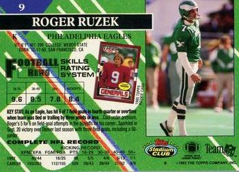 1993 Stadium Club - First Day Production/Issue #9 Roger Ruzek Back