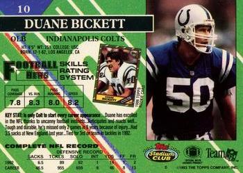 1993 Stadium Club - First Day Production/Issue #10 Duane Bickett Back