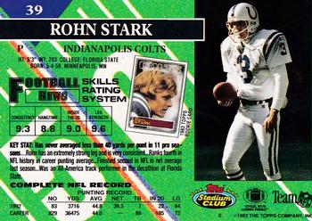 1993 Stadium Club - First Day Production/Issue #39 Rohn Stark Back