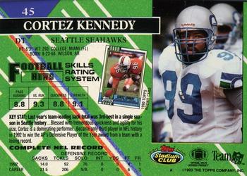 1993 Stadium Club - First Day Production/Issue #45 Cortez Kennedy Back