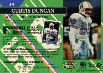 1993 Stadium Club - First Day Production/Issue #49 Curtis Duncan Back