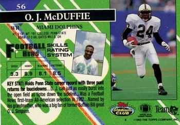 1993 Stadium Club - First Day Production/Issue #56 O.J. McDuffie Back