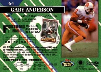 1993 Stadium Club - First Day Production/Issue #64 Gary Anderson Back