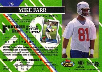 1993 Stadium Club - First Day Production/Issue #78 Mike Farr Back