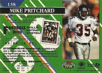 1993 Stadium Club - First Day Production/Issue #138 Mike Pritchard Back