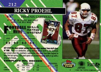 1993 Stadium Club - First Day Production/Issue #212 Ricky Proehl Back