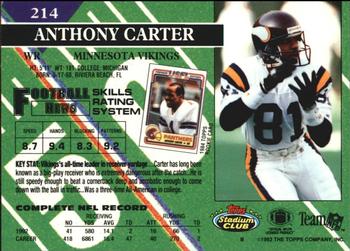 1993 Stadium Club - First Day Production/Issue #214 Anthony Carter Back