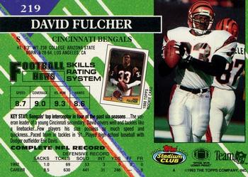 1993 Stadium Club - First Day Production/Issue #219 David Fulcher Back