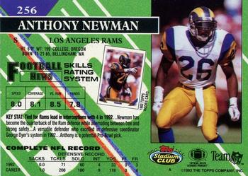 1993 Stadium Club - First Day Production/Issue #256 Anthony Newman Back