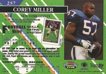 1993 Stadium Club - First Day Production/Issue #257 Corey Miller Back