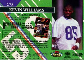 1993 Stadium Club - First Day Production/Issue #278 Kevin Williams Back