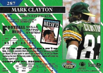 1993 Stadium Club - First Day Production/Issue #287 Mark Clayton Back