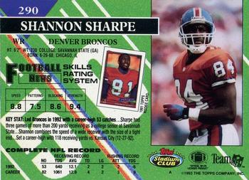 1993 Stadium Club - First Day Production/Issue #290 Shannon Sharpe Back