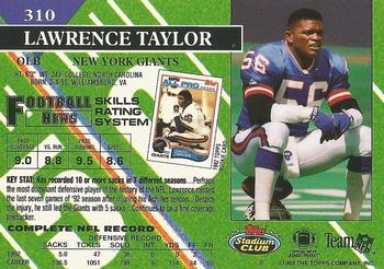 1993 Stadium Club - First Day Production/Issue #310 Lawrence Taylor Back