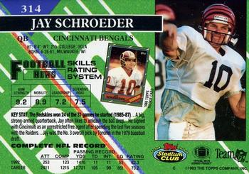 1993 Stadium Club - First Day Production/Issue #314 Jay Schroeder Back