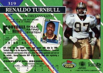 1993 Stadium Club - First Day Production/Issue #319 Renaldo Turnbull Back