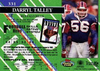1993 Stadium Club - First Day Production/Issue #331 Darryl Talley Back