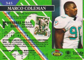 1993 Stadium Club - First Day Production/Issue #345 Marco Coleman Back